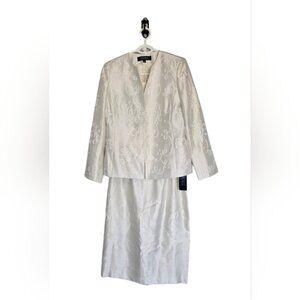 NWT Kasper White Embroidered 3 Piece Suit Mother Of The Bride Wedding Size 8